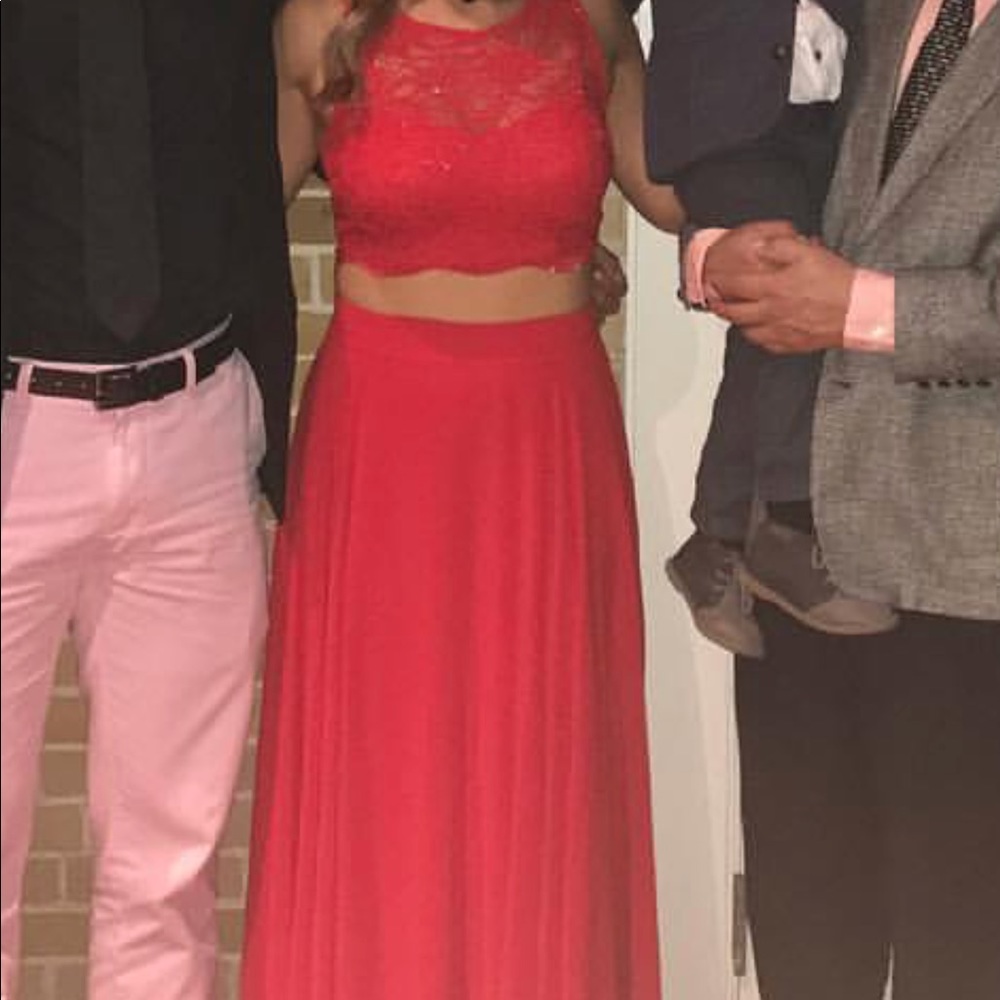 Red two piece ball gown
